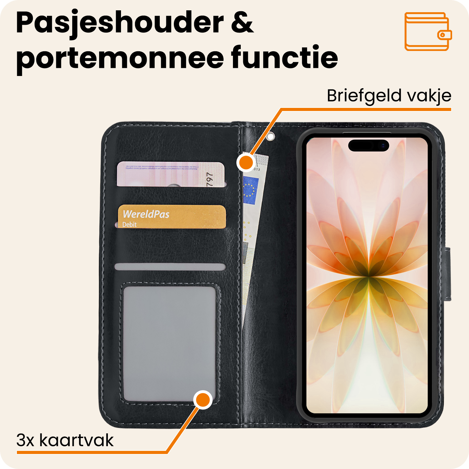 Nomfy Nomfy iPhone 17 Hoesje Bookcase Met 2x Screenprotector - Zwart