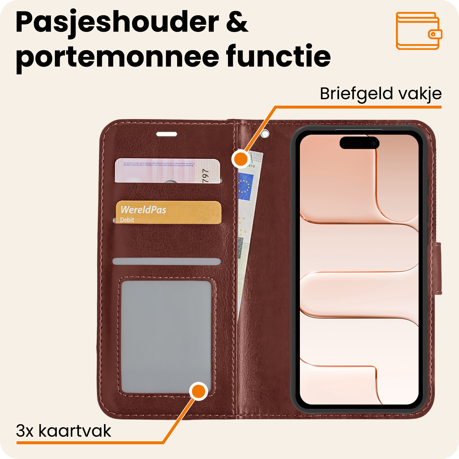 Nomfy Nomfy iPhone Air Hoesje Bookcase Met 2x Screenprotector - Bruin