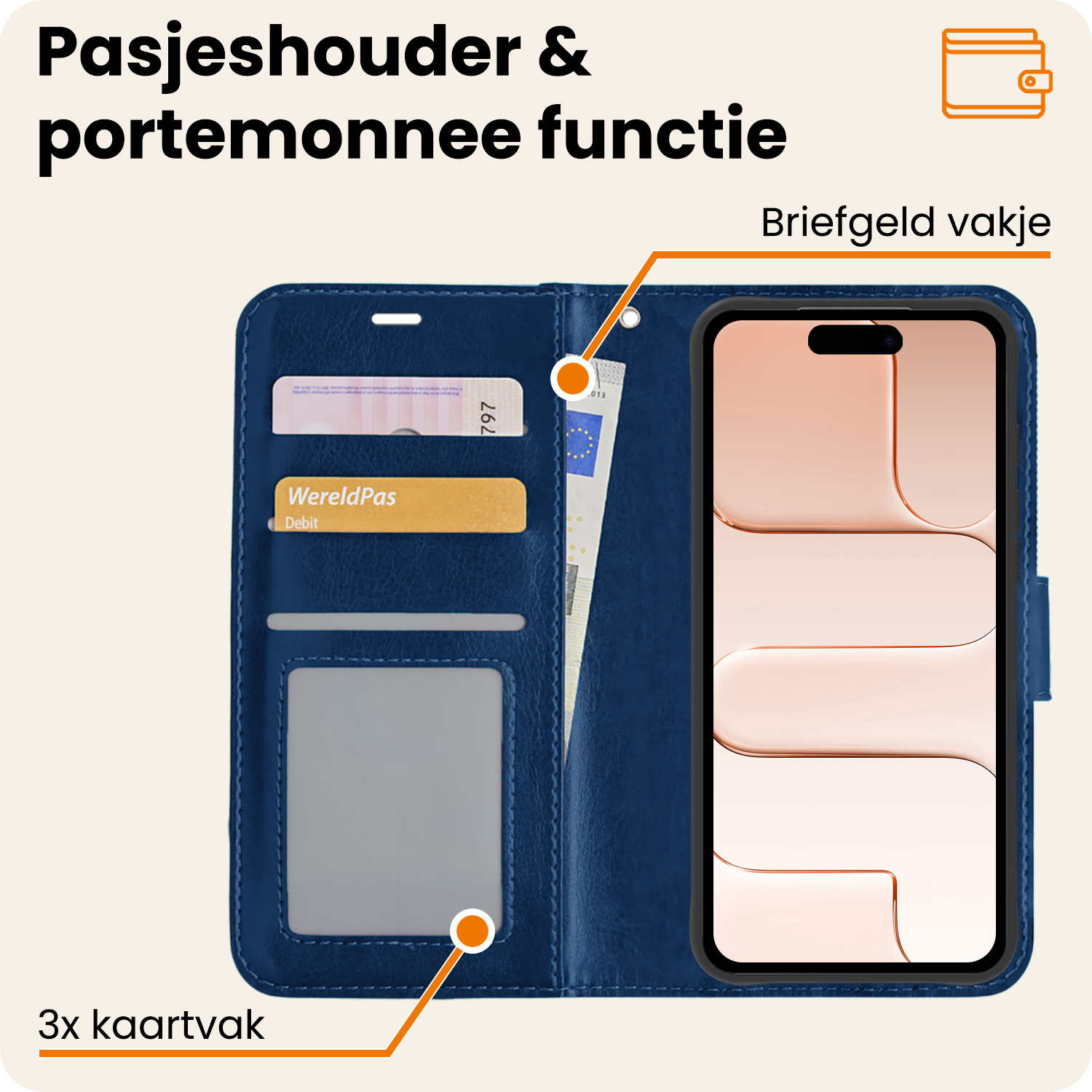 Nomfy Nomfy iPhone Air Hoesje Bookcase Met 2x Screenprotector - Donkerblauw