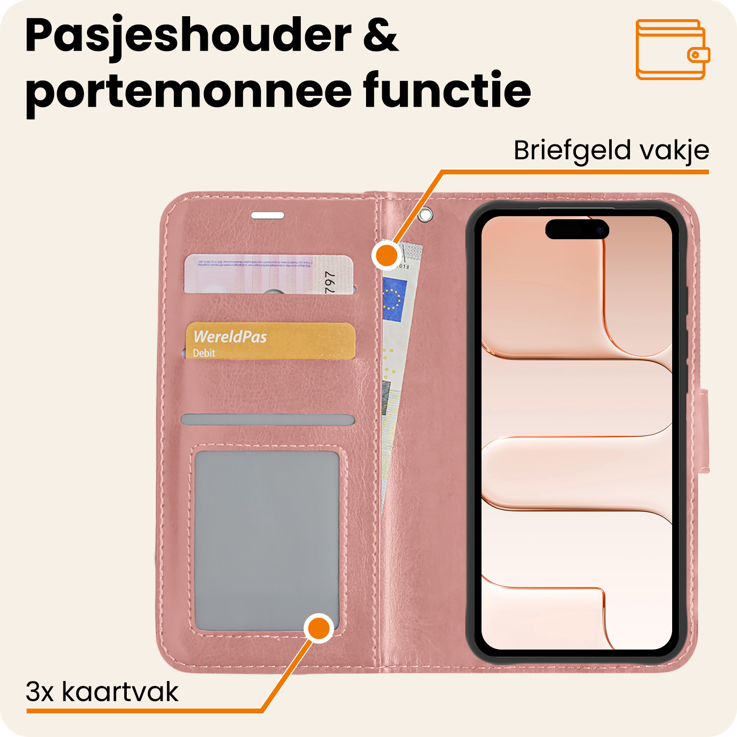 Nomfy Nomfy iPhone Air Hoesje Bookcase Met 2x Screenprotector - Rose Goud
