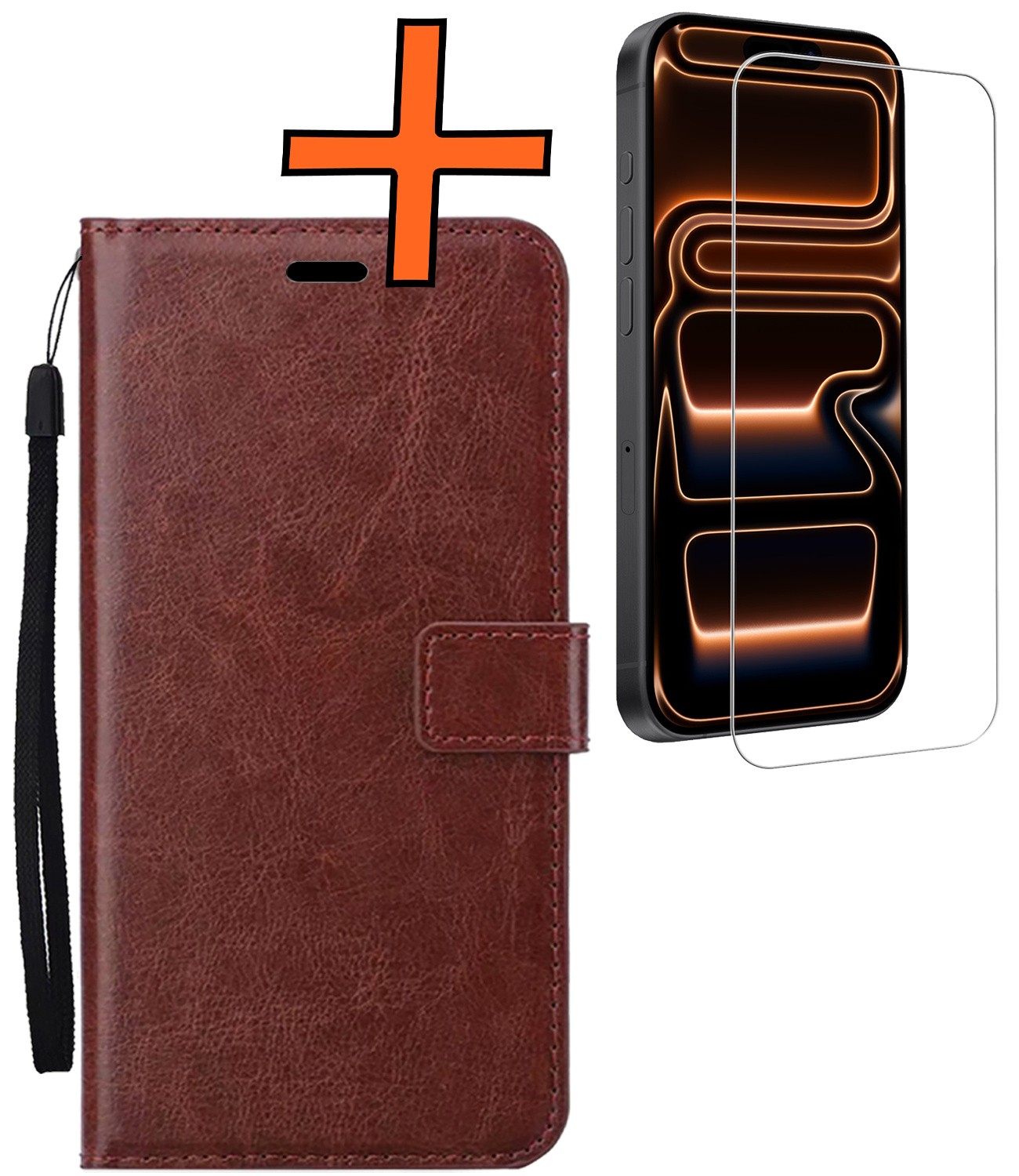 Nomfy Nomfy iPhone 17 Pro Hoesje Bookcase Met Screenprotector - Bruin