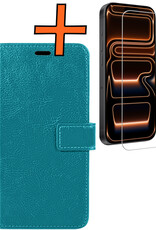 Nomfy Nomfy iPhone 17 Pro Hoesje Bookcase Met Screenprotector - Turquoise