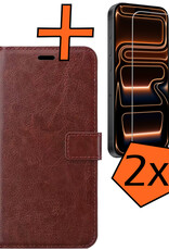 Nomfy Nomfy iPhone 17 Pro Hoesje Bookcase Met 2x Screenprotector - Bruin