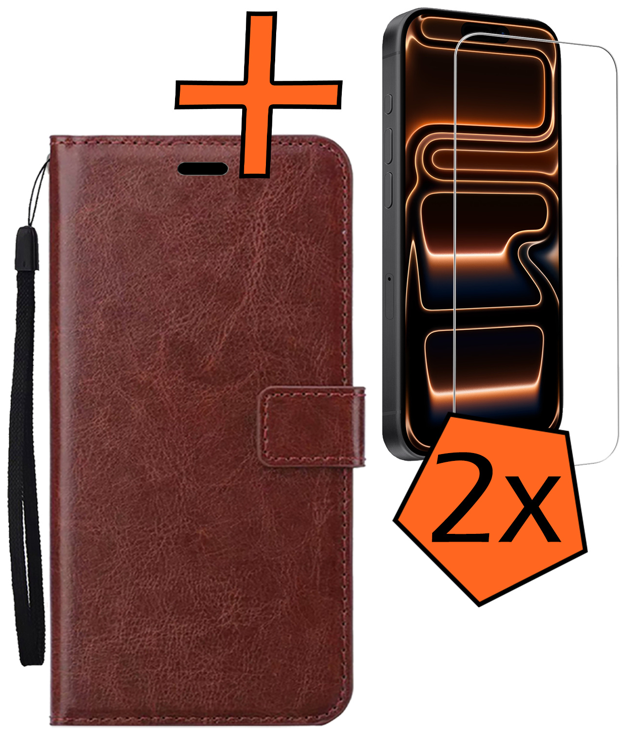 Nomfy Nomfy iPhone 17 Pro Hoesje Bookcase Met 2x Screenprotector - Bruin