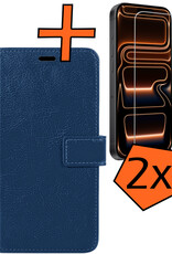 Nomfy Nomfy iPhone 17 Pro Hoesje Bookcase Met 2x Screenprotector - Donkerblauw