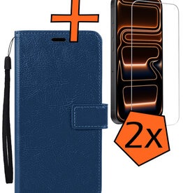 Nomfy Nomfy iPhone 17 Pro Hoesje Bookcase Met 2x Screenprotector - Donkerblauw