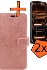 Nomfy Nomfy iPhone 17 Pro Hoesje Bookcase Met 2x Screenprotector - Rose Goud