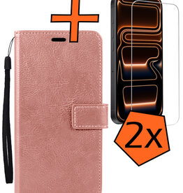 Nomfy Nomfy iPhone 17 Pro Hoesje Bookcase Met 2x Screenprotector - Rose Goud