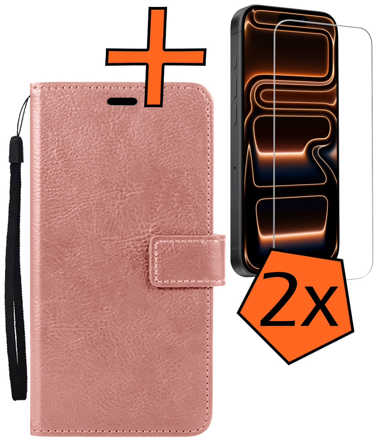 Nomfy Nomfy iPhone 17 Pro Hoesje Bookcase Met 2x Screenprotector - Rose Goud