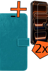 Nomfy Nomfy iPhone 17 Pro Hoesje Bookcase Met 2x Screenprotector - Turquoise