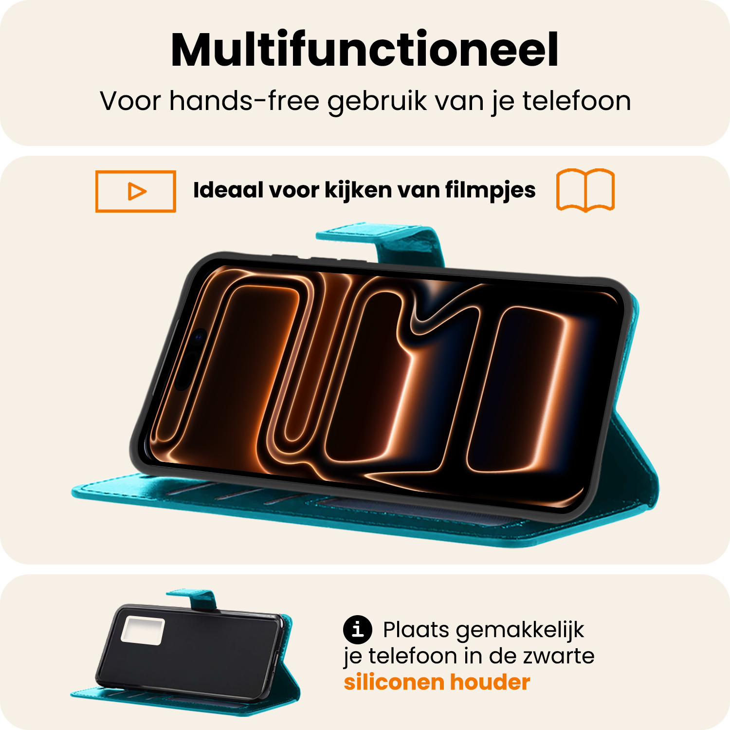 Nomfy Nomfy iPhone 17 Pro Hoesje Bookcase Met 2x Screenprotector - Turquoise