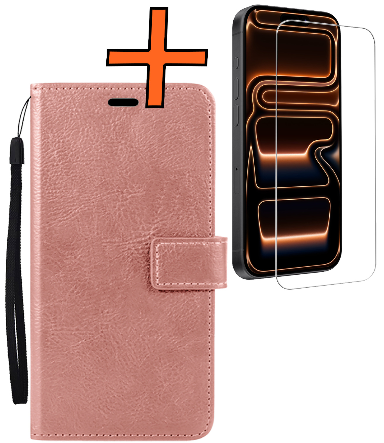 Nomfy Nomfy iPhone 17 Pro Max Hoesje Bookcase Met Screenprotector - Rose Goud