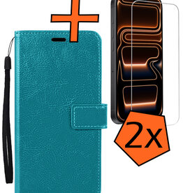 Nomfy Nomfy iPhone 17 Pro Max Hoesje Bookcase Met 2x Screenprotector - Turquoise