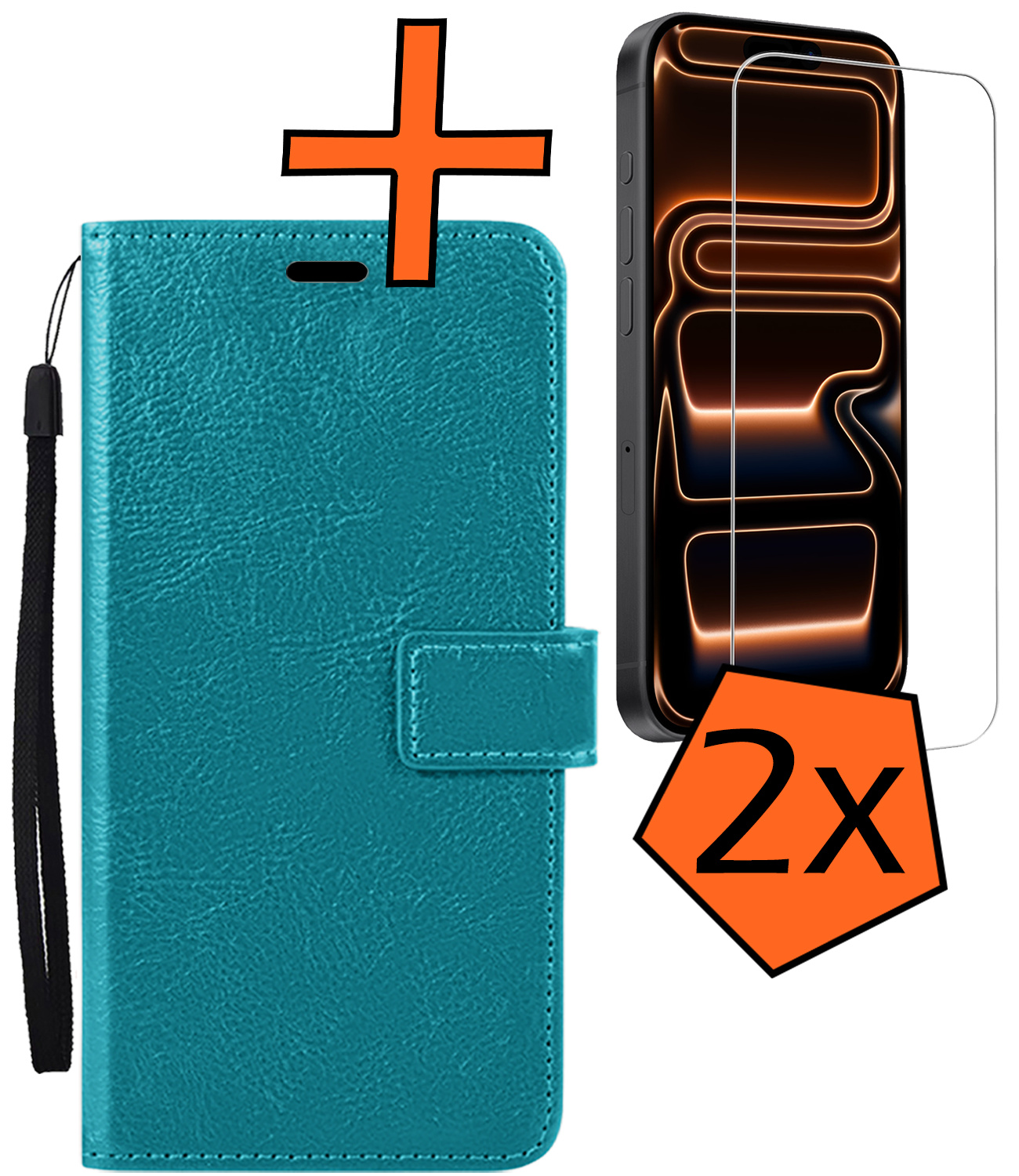 Nomfy Nomfy iPhone 17 Pro Max Hoesje Bookcase Met 2x Screenprotector - Turquoise