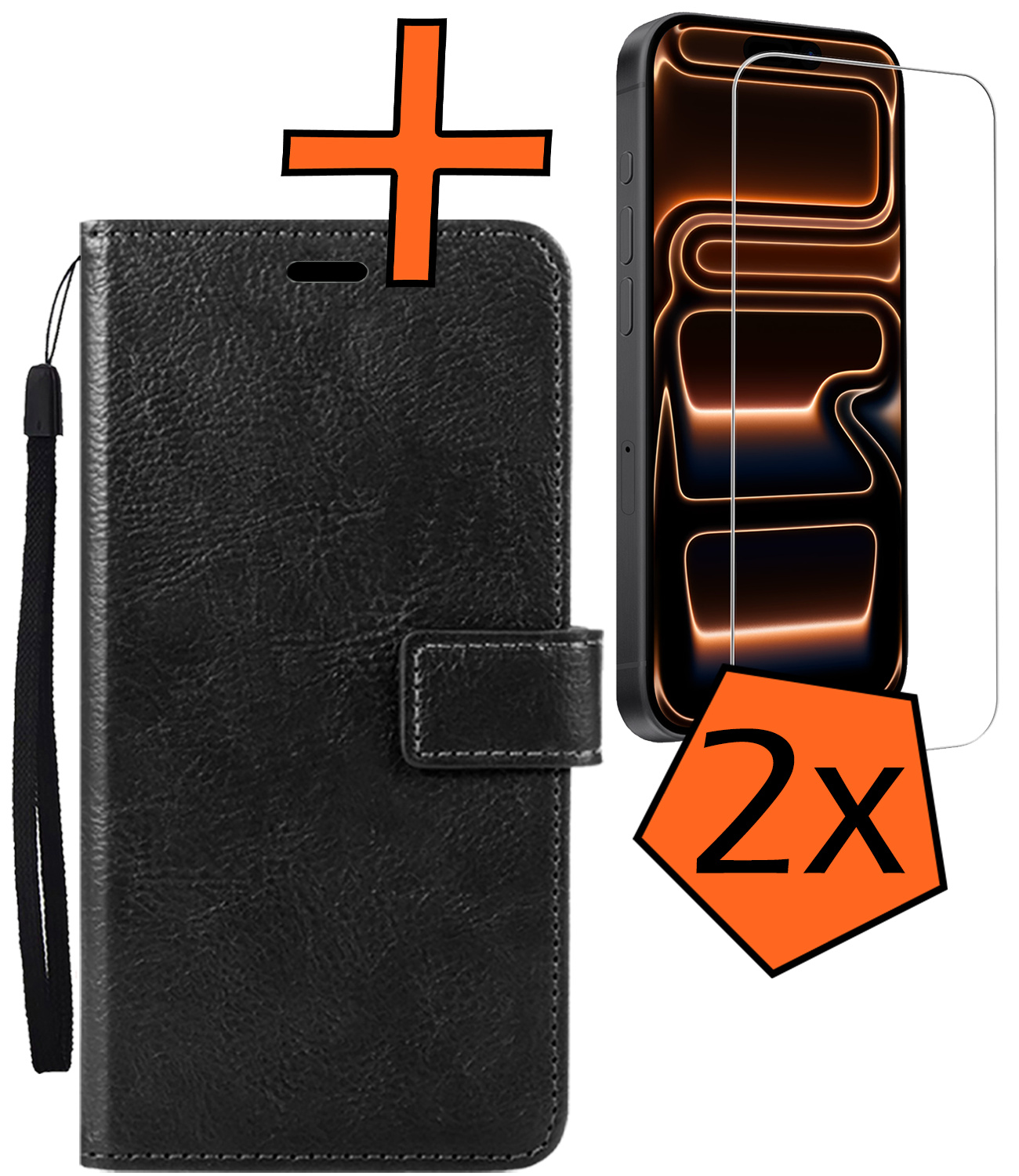 Nomfy Nomfy iPhone 17 Pro Max Hoesje Bookcase Met 2x Screenprotector - Zwart