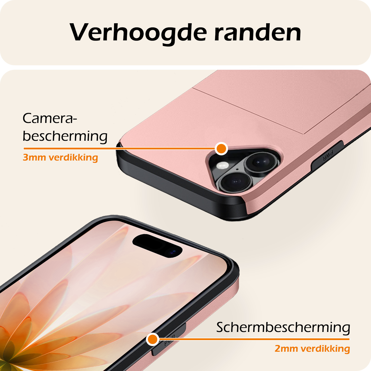 Nomfy Nomfy iPhone 17 Hoesje Pashouder Hard - Rosé Goud