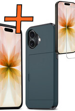 Nomfy Nomfy iPhone 17 Hoesje Pashouder Hard Met Screenprotector - Donker Blauw