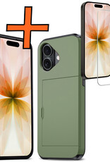 Nomfy Nomfy iPhone 17 Hoesje Pashouder Hard Met Screenprotector - Donker Groen