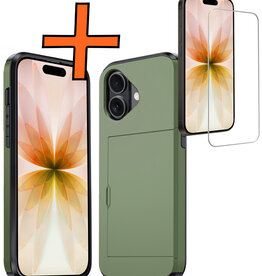 Nomfy Nomfy iPhone 17 Hoesje Pashouder Hard Met Screenprotector - Donker Groen