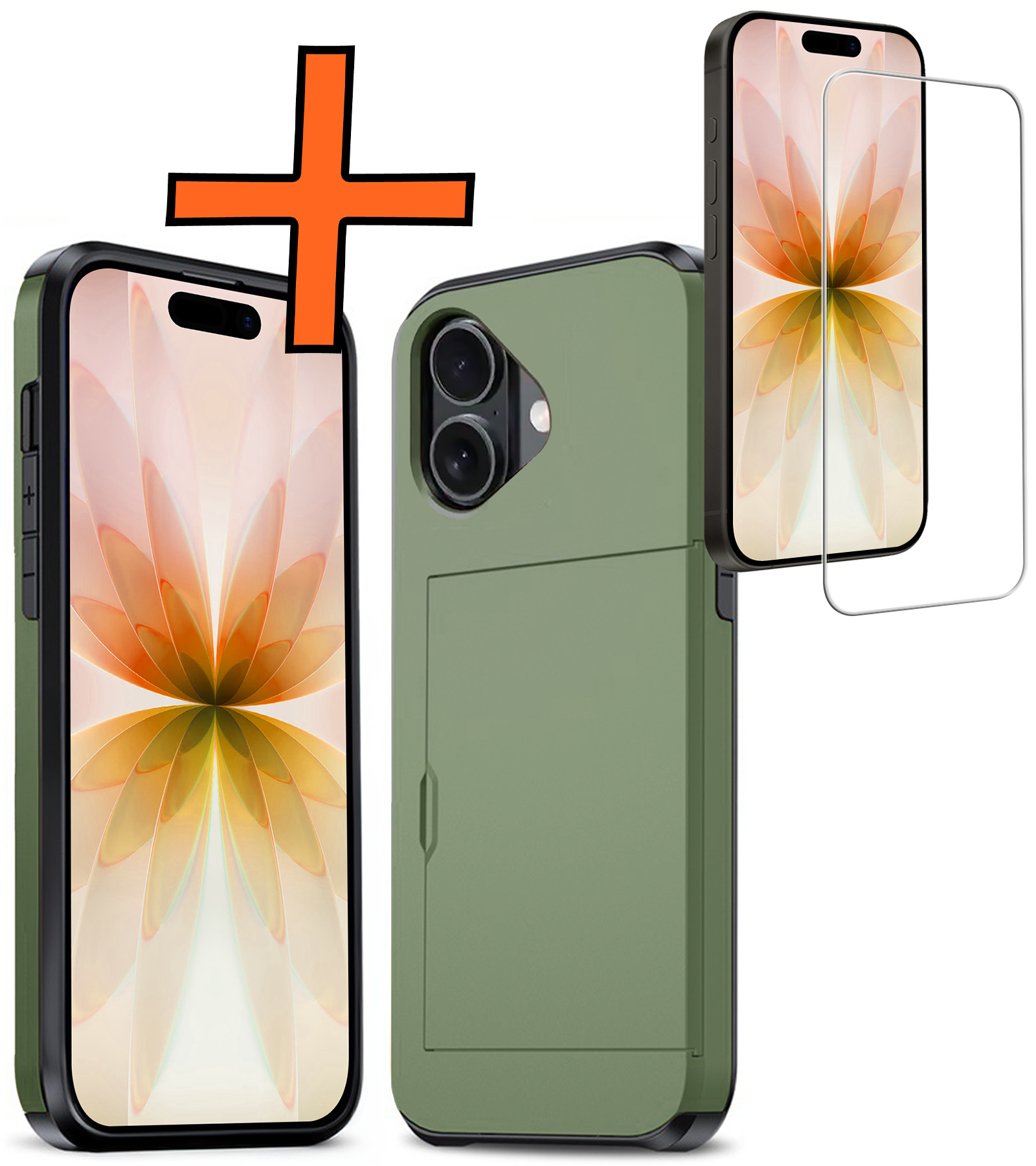 Nomfy Nomfy iPhone 17 Hoesje Pashouder Hard Met Screenprotector - Donker Groen