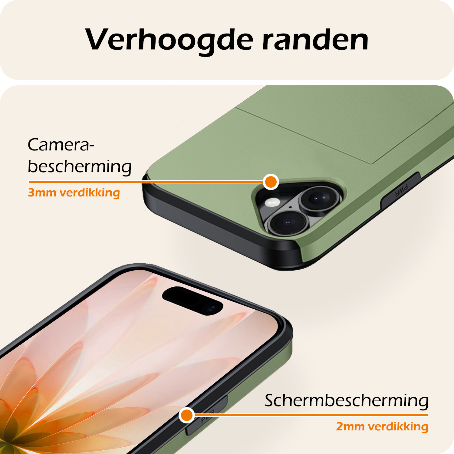 Nomfy Nomfy iPhone 17 Hoesje Pashouder Hard Met Screenprotector - Donker Groen