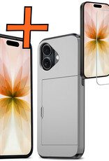 Nomfy Nomfy iPhone 17 Hoesje Pashouder Hard Met Screenprotector - Grijs