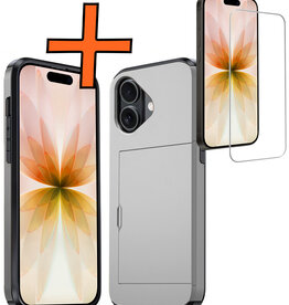 Nomfy Nomfy iPhone 17 Hoesje Pashouder Hard Met Screenprotector - Grijs