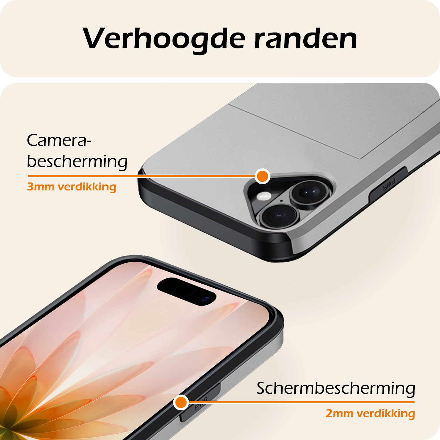 Nomfy Nomfy iPhone 17 Hoesje Pashouder Hard Met Screenprotector - Grijs