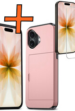 Nomfy Nomfy iPhone 17 Hoesje Pashouder Hard Met Screenprotector - Rosé Goud