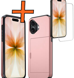 Nomfy Nomfy iPhone 17 Hoesje Pashouder Hard Met Screenprotector - Rosé Goud