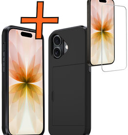Nomfy Nomfy iPhone 17 Hoesje Pashouder Hard Met Screenprotector - Zwart