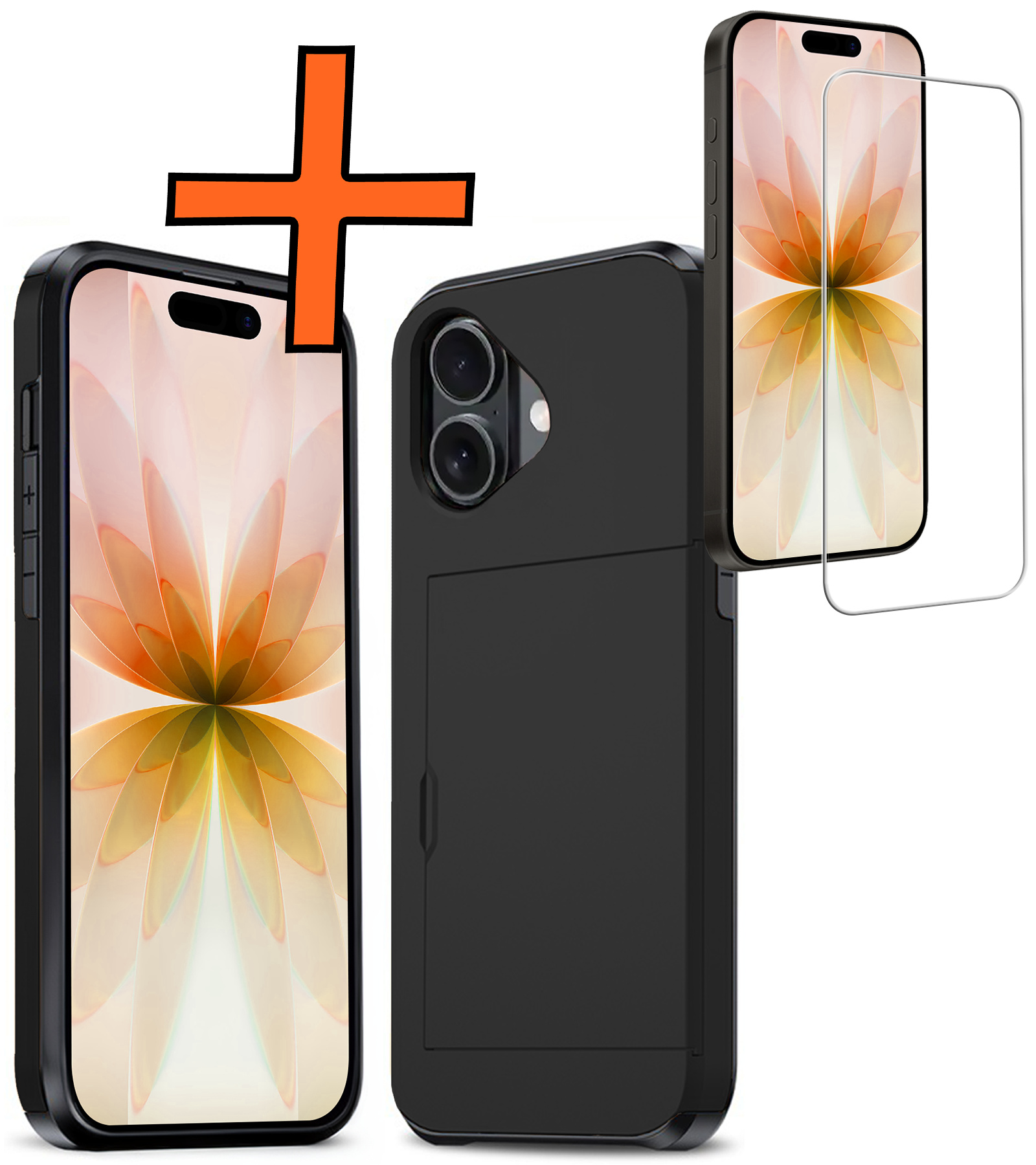 Nomfy Nomfy iPhone 17 Hoesje Pashouder Hard Met Screenprotector - Zwart