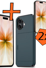 Nomfy Nomfy iPhone 17 Hoesje Pashouder Hard Met 2x Screenprotector - Donker Blauw