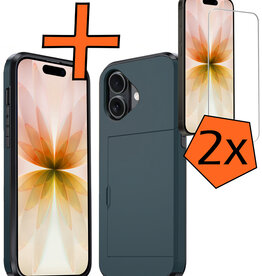 Nomfy Nomfy iPhone 17 Hoesje Pashouder Hard Met 2x Screenprotector - Donker Blauw