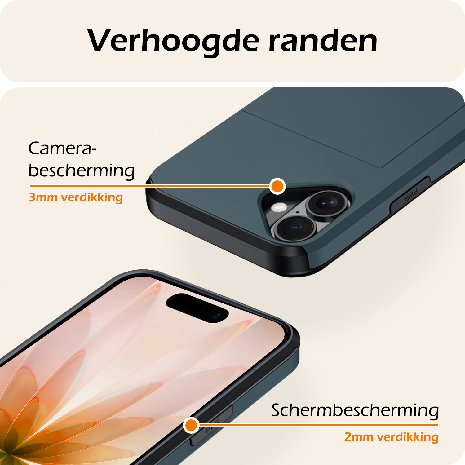 Nomfy Nomfy iPhone 17 Hoesje Pashouder Hard Met 2x Screenprotector - Donker Blauw