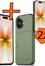 Nomfy Nomfy iPhone 17 Hoesje Pashouder Hard Met 2x Screenprotector - Donker Groen