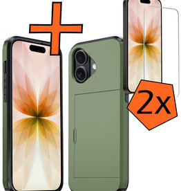 Nomfy Nomfy iPhone 17 Hoesje Pashouder Hard Met 2x Screenprotector - Donker Groen