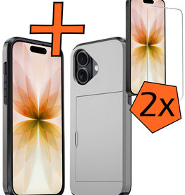 Nomfy Nomfy iPhone 17 Hoesje Pashouder Hard Met 2x Screenprotector - Grijs