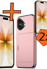 Nomfy Nomfy iPhone 17 Hoesje Pashouder Hard Met 2x Screenprotector - Rosé Goud