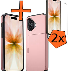 Nomfy Nomfy iPhone 17 Hoesje Pashouder Hard Met 2x Screenprotector - Rosé Goud