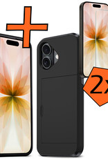Nomfy Nomfy iPhone 17 Hoesje Pashouder Hard Met 2x Screenprotector - Zwart