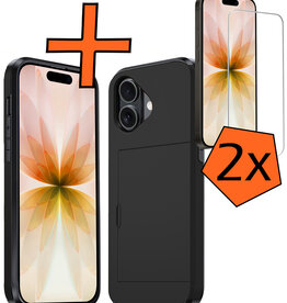 Nomfy Nomfy iPhone 17 Hoesje Pashouder Hard Met 2x Screenprotector - Zwart