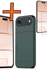 Nomfy Nomfy iPhone Air Hoesje Pashouder Hard Met Screenprotector - Donker Blauw