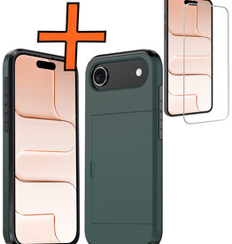 Nomfy Nomfy iPhone Air Hoesje Pashouder Hard Met Screenprotector - Donker Blauw