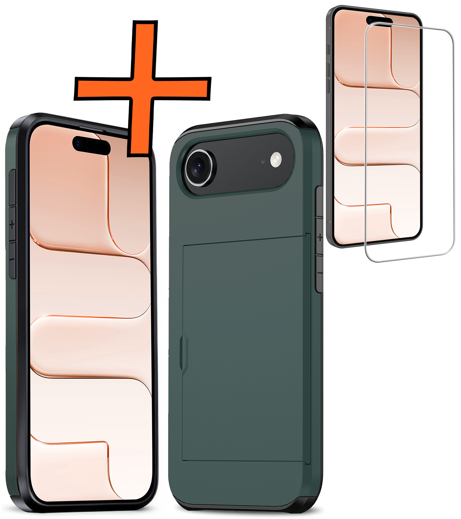 Nomfy Nomfy iPhone Air Hoesje Pashouder Hard Met Screenprotector - Donker Blauw