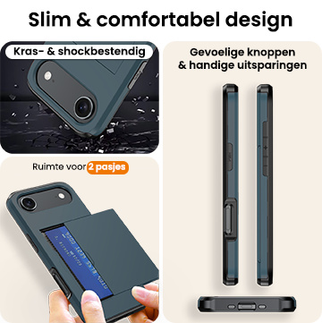 Nomfy Nomfy iPhone Air Hoesje Pashouder Hard Met Screenprotector - Donker Blauw