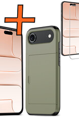 Nomfy Nomfy iPhone Air Hoesje Pashouder Hard Met Screenprotector - Donker Groen