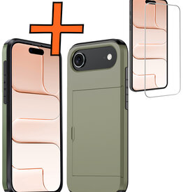 Nomfy Nomfy iPhone Air Hoesje Pashouder Hard Met Screenprotector - Donker Groen