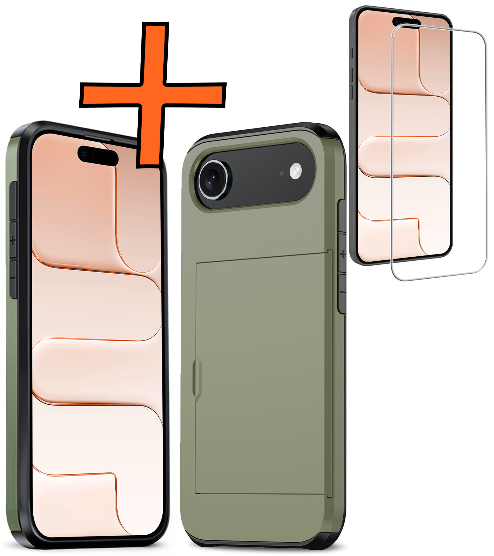 Nomfy Nomfy iPhone Air Hoesje Pashouder Hard Met Screenprotector - Donker Groen