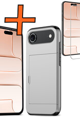 Nomfy Nomfy iPhone Air Hoesje Pashouder Hard Met Screenprotector - Grijs